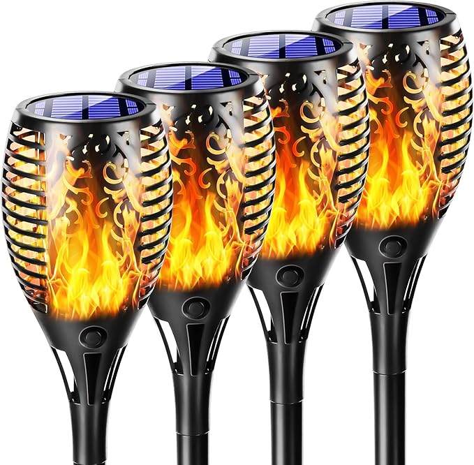 Upgraded Larger Solar Lights Outdoor, Solar Torch Light with Flickering Flame, Solar Garden Lights, Waterproof Solar Powered Outdoor Lights, Outdoor Patio Channel Garden Decoration (Orange, 4Pack)