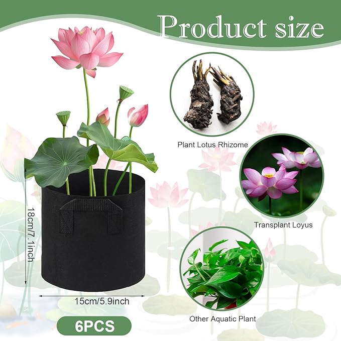 6Pcs Lily Plant Pots for Pond, Aquatic Pond Planter for Pond Durable Breathe Reusable Fabric Plant Bags for Aquatic Plants, Potato, Carrot, Onion, Flower (1 Gallon)