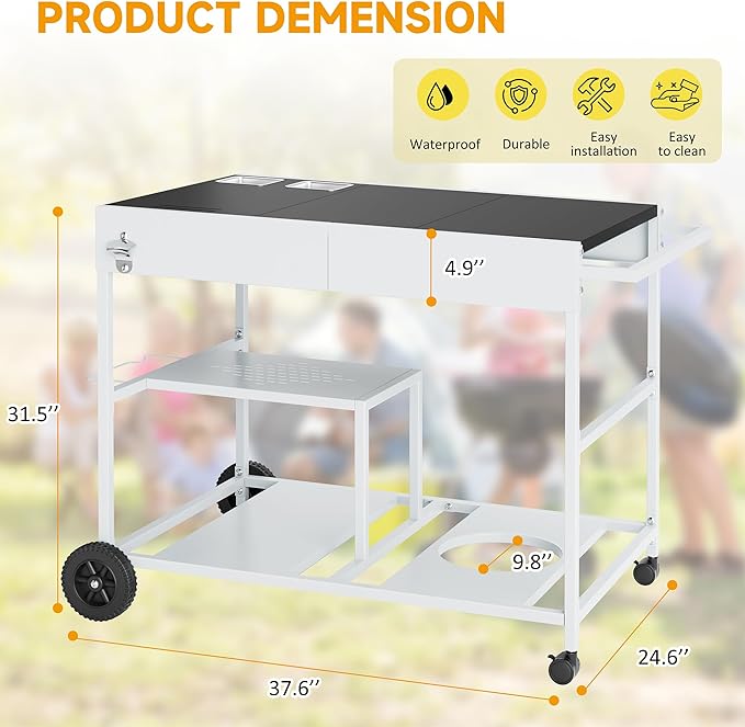 JY QAQA Outdoor Pizza Oven Stand with Condiment Shelf, Outdoor Cooking Cart, Grill Worktable for Patio, Food Prep Station Fits Ninja Woodfire Grill, Cuisinart Grill, Blackstone Griddle