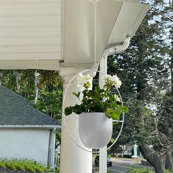 2 Pack Hanging Planters for Indoor Outdoor Plants Modern Metal Plant Hangers Wall and Ceiling Hanging Plants Baskets Mid Century Minimalist Flower Pots Home Decor, White