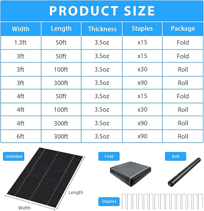 1.3ft x50ft Black Weed Barrier Landscape Premium Fabric-Heavy Duty Woven Ground Cloth with Superior Permeability Weed Control Convenient Design