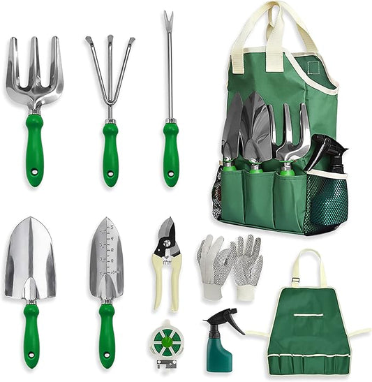 11-Piece Gardening Tool Set, Garden Tool Kit with Tote Bag, Adjustable Apron, and Gardening Accessories, Perfect Gardening Gifts for Women and Men