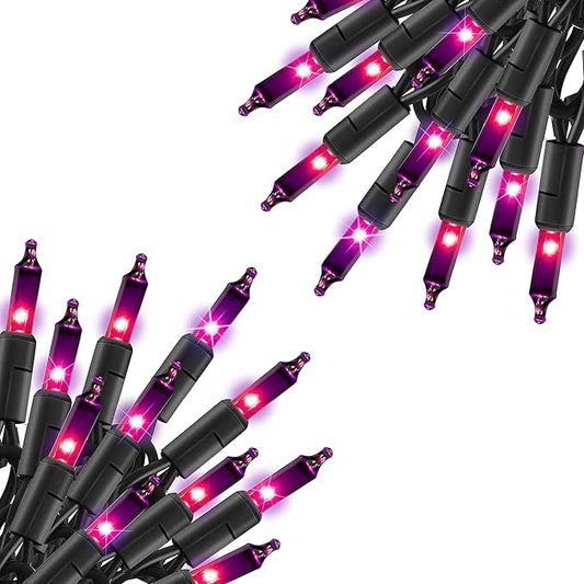 TW SHINE Purple Halloween Lights, 2 Pack 20FT 100 Count Incandescent Halloween Mini String Lights, Waterproof Halloween Decorations for Outdoor Indoor Patio Home Party Garden Yard Decor