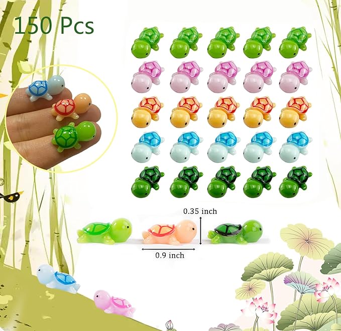 150 Pcs Miniature Sea Turtle Figurine Tiny Sea Turtles Mini Turtle Statue Animal Figure Sea Turtle for DIY Garden Decoration Fish Tank Cake Home Decor