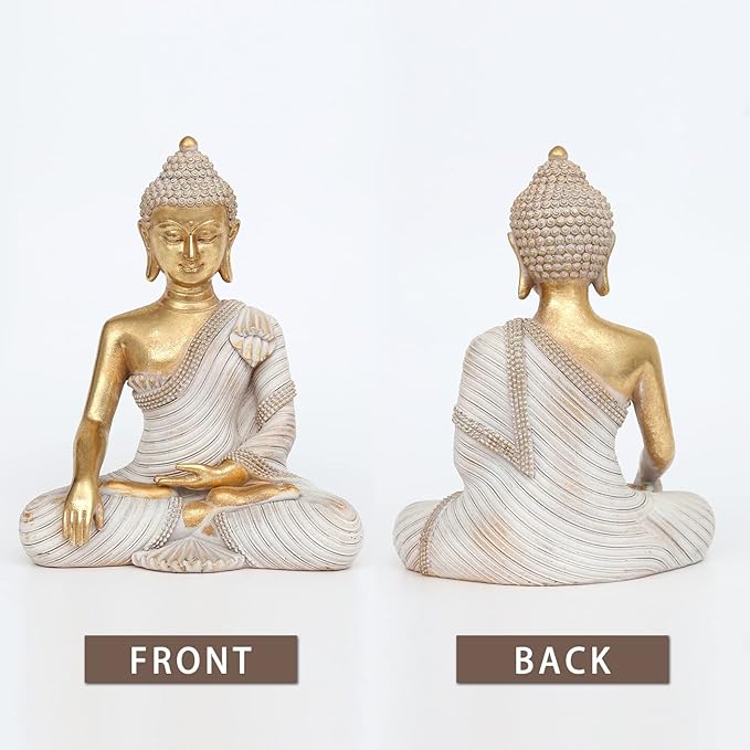 Gold Buddha Statue 10.2'' - Large Indoor Buddha for Home Decor, Zen, Living Room & Meditation
