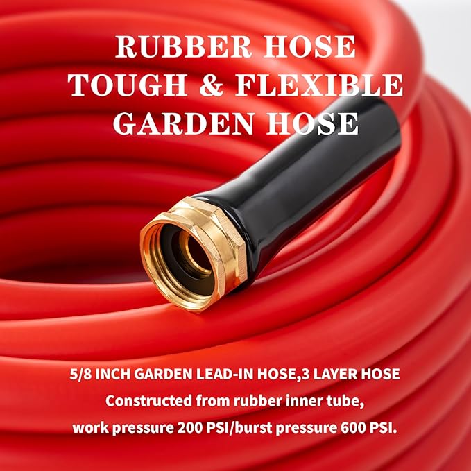 Garden Hose 25 ft x 5/8” Hot/Cold Water Hose,-50°F to 190°F,Burst 600Psi Flexible & Lightweight Upgraded Rubber Hoses,3/4” Solid Fittings for All-weather Outdoor Lawn & Garden