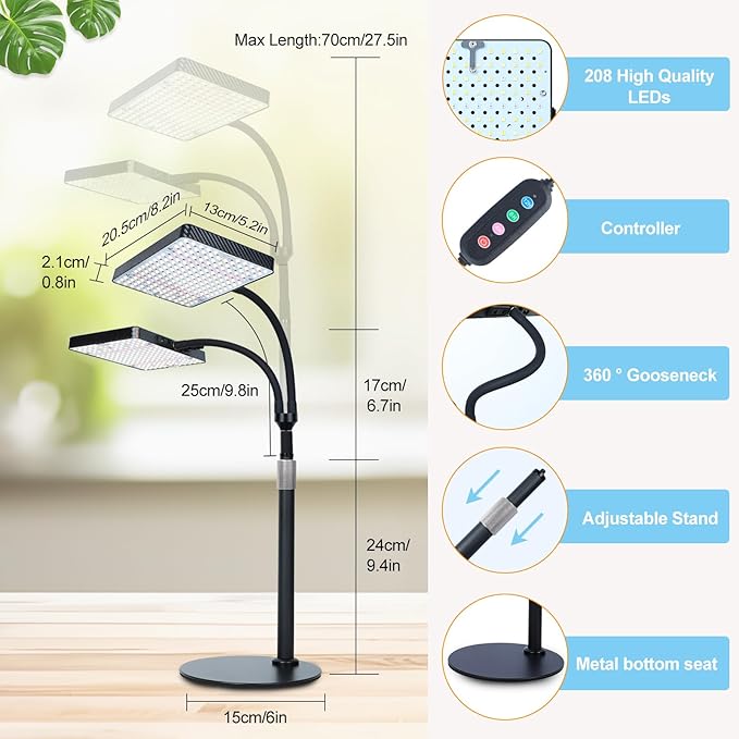 50W Table Top Grow Lights for Indoor Plants, Seed Starting, Bonsai with Timer Auto On/Off, 5000 Lumen Enough Bright Like A Small Sun for Your Jungle, Daisy Chain Function, 16"-24" Height Adjustable