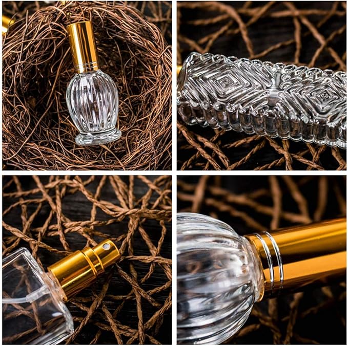 H&D HYALINE & DORA Vintage Glass Perfume Bottles Empty Refillable Sprayer Bottle Fine Mist Spray Bottles Set of 5