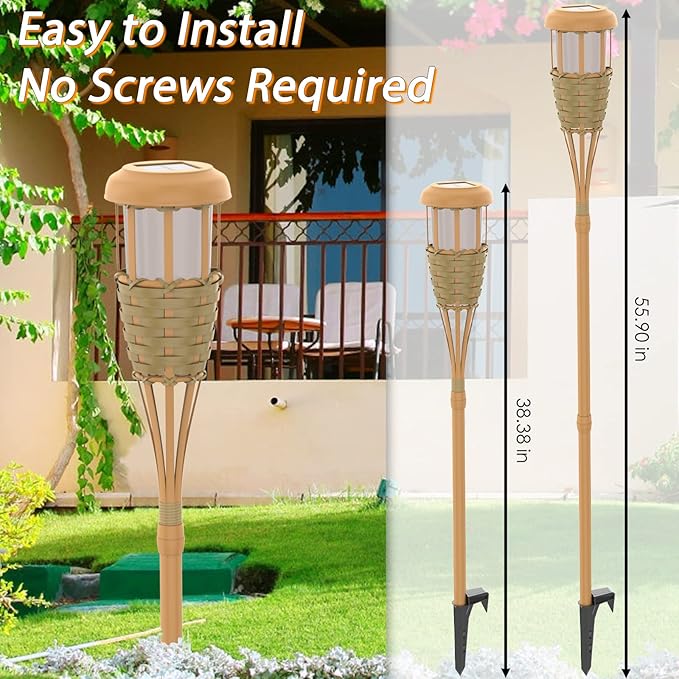 Solar Outdoor Lights, Solar Torch Lights Outdoor Flickering Flame, Outdoor Decorations for Patio Path Yard - 6 Pack