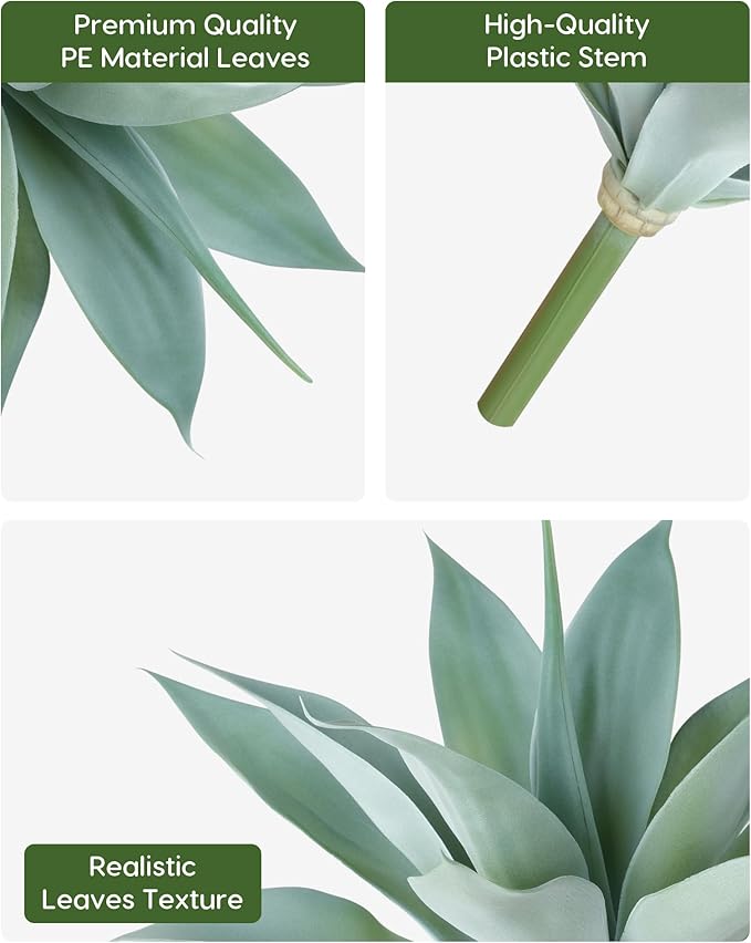 Velener Artificial Outdoor Blue Agave Plant - Small Size UV Resistant Fake Agave Plants for Indoor and Outdoor Decor(14 Inch)-2 Pack