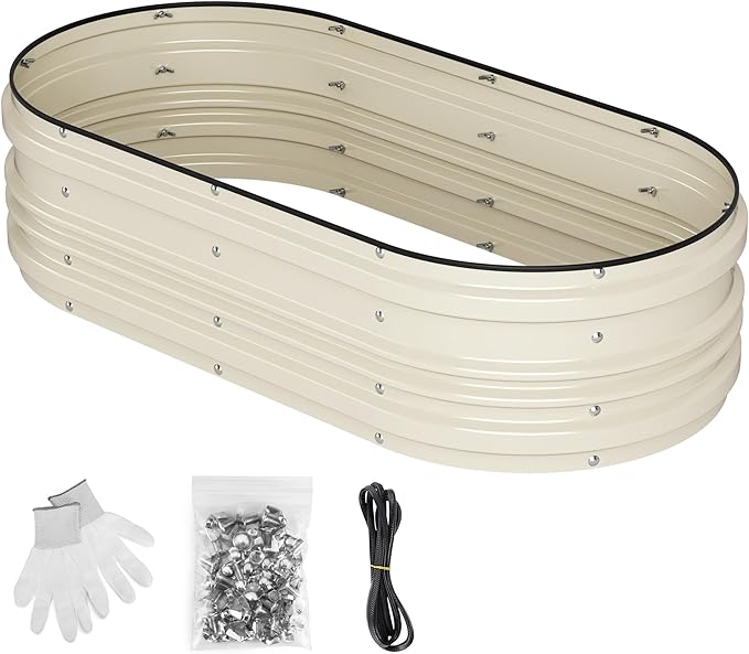 WORKPRO 4x2x1ft Galvanized Raised Garden Bed Set, Rust & Corrosion Protection, Easy Assembly, Safe Edge, Ideal for Vegetables & Flowers, White