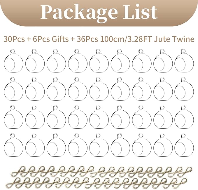 Sziqiqi Hanging Glass Globes Orbs Tea Light Candle Holders fillable with Trinkets for Wedding Ornaments, Wedding Birthday Christmas Party Centerpiece Accessory 2.36inch 30pcs +6 Extra