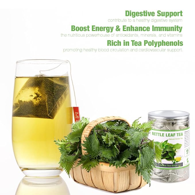 55 Nettle Leaf Tea Bags, 100% Natural & Pure Stinging Nettle Tea, Dried Nettle Herb Leaves, Caffeine Free