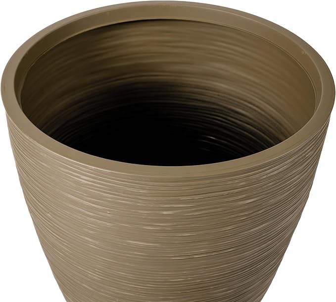 Newport 50‑Gallon Flat‑Back Rain Barrel with Stand & Planter Bundle – Sandstone | Removable Lid, UV-Stabilized Outdoor Water Storage