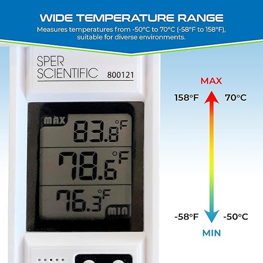 Sper Scientific Compact Digital Min/Max Thermometer 800121 - Wide Range Temperature Logger with Clear LCD Display - Ideal for Laboratories, Food Storage, HVAC & Greenhouses - 4 pc