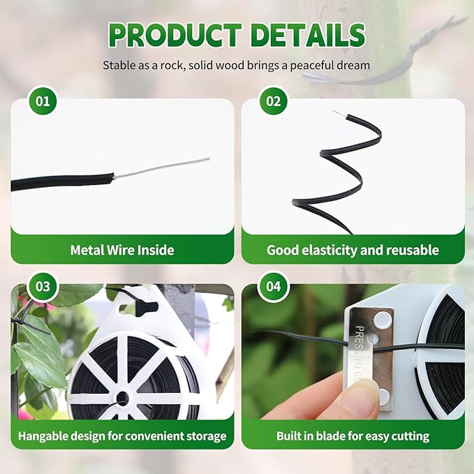 (2 Reels) Garden Wire, Twist Ties Heavy Duty with Cutter 328 Ft Multi-Function Black Coated Tape to Support Plant Tie Up Bags for Home Office Black(328 Feet / 100 m)