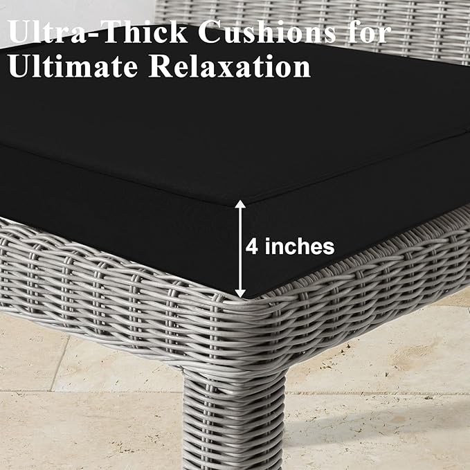 Outdoor Chair Cushions Set of 2 for Patio Furniture 19x19x4 Inch Waterproof Patio Chair Cushion 3 Year Color Fastness Square Elastic Foam Garden Couch Pads with Ties and Handle,Black