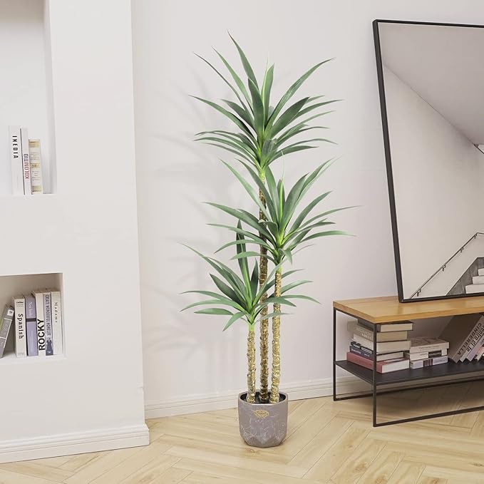 Artificial Tree 5.3Ft Faux Agave Plant with 3 Heads in Plastic Pot Fake Tree for Home Decor Indoor or Outdoor Office Decoration Housewarming Gift