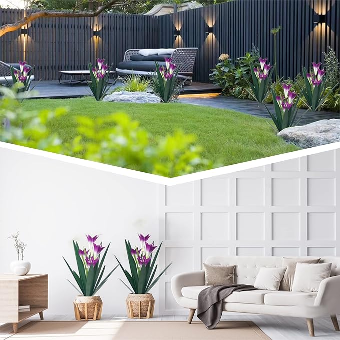 Homight Metal Agave Plant Outdoor Decoration Outdoor Garden Decoration Lily Mexican Yard Art Plant Garden Agave Lily Decorative Garden Gift (3 Big Purple Lilies), HM-390-345