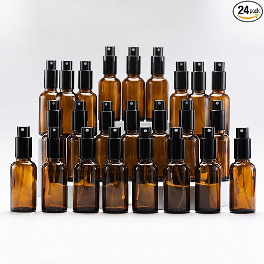 YIZHAO Amber Glass Spray Bottles 1oz, with Small Fine Mist Spray, Metal Cap, Refillable for Essential Oil,Travel,Cleaning,Perfume,Aromatherapy,Makeup – 24 Pcs
