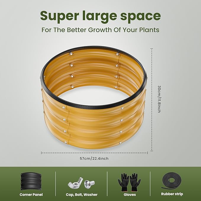 ZXZYHFTY Round Galvanized Raised Garden Bed kit,Yellow Outdoor Garden Raised Planter Box, Round Large Metal Raised Garden Beds for Vegetable 2 * 2 * 1ft 2 Pcs