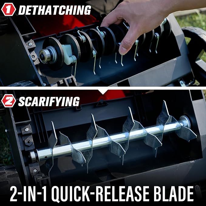 MZK 13-inch 13-Amp 2-in-1 Electric Dethatcher and Scarifier w/Removeable 4-Position Height Adjustment,Lawn dethatcher w/8-Gallon Thatch Collection Bag,Keep Lawn Health (DS13A04)