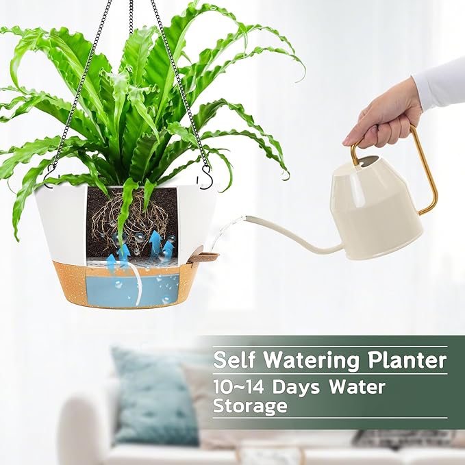 ZMTECH 12 Inch Hanging Planters for Outdoor, 2 Pack Self Watering Pots for Indoor Plants, Large Hanging Baskets for Plants Outdoor with Visual Reservoir and Drainage Hole(White)