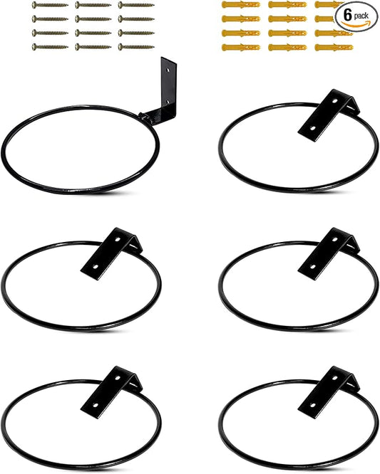 vensovo 6 Inch Metal Wall Mounted Plant Holder - 6 Pack Flower Pot Hanger Rings, Wall Planter Ring Holders Bracket Hooks Heavy Duty for Indoor and Outdoor Decor
