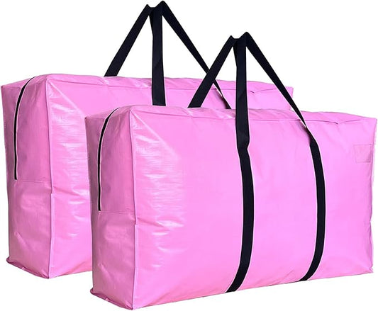 48 Gallon Extra Large Storage Bags Bins, Pink Jumbo Moving Storage Bags, Waterproof Foldable Big XL Duffle Bag for Travel, 38x23x11inch - 2PACK