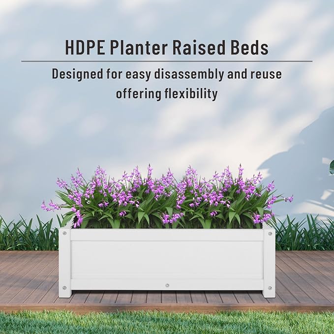 HDPE Raised Planter Box Outdoor,Rot-Resistant and Non-Cracking,Raised Beds for Gardening 29.5 * 14.4 * 9.8 in for Yard,Lawn,Outdoor Planter Boxes Rectangle with Drainage Holes White