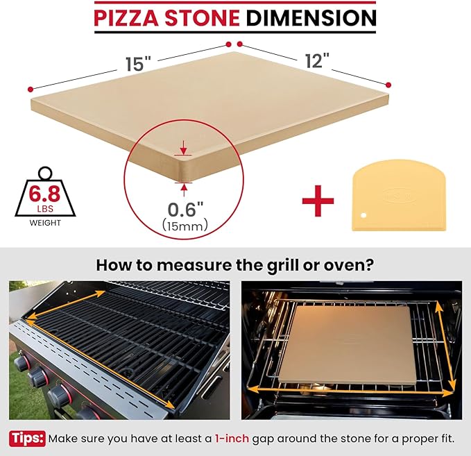 Unicook Pizza Stone, Heavy Duty Cordierite Pizza Pan for Oven and Grill, Thermal Shock Resistant Baking Stone for Bread, 15 X 12 Inch Rectangular, 6.8 lbs