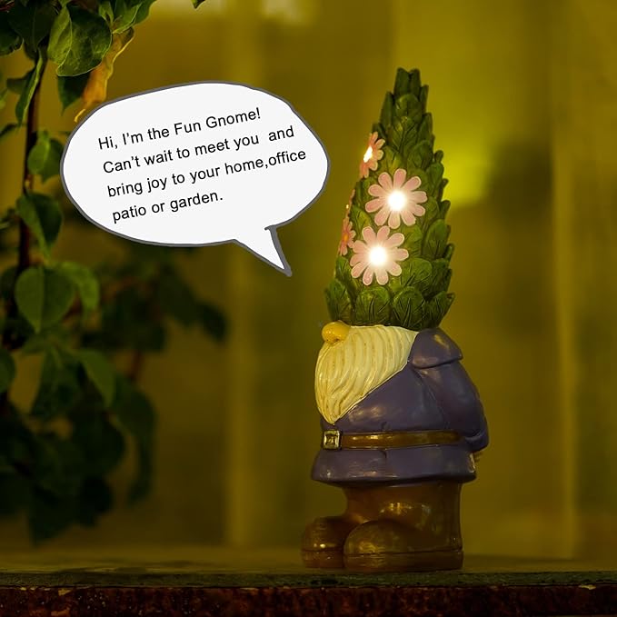 Nacome Garden Outdoor Statues Gnome with Succulent and 7 LED Lights - Lawn Decor for Patio, Balcony, Yard Ornament - Unique Housewarming Gifts