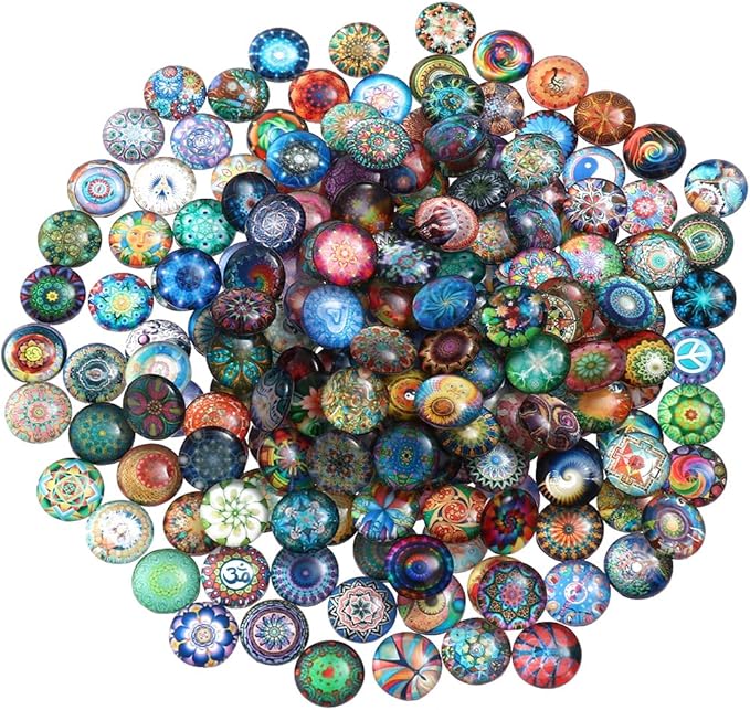 200pcs 12mm Mixed Round Mosaic Tiles for Crafts Glass Mosaic Supplies Flat Marbles,Glass gems for Crafts,Glass Tiles for Jewelry Making