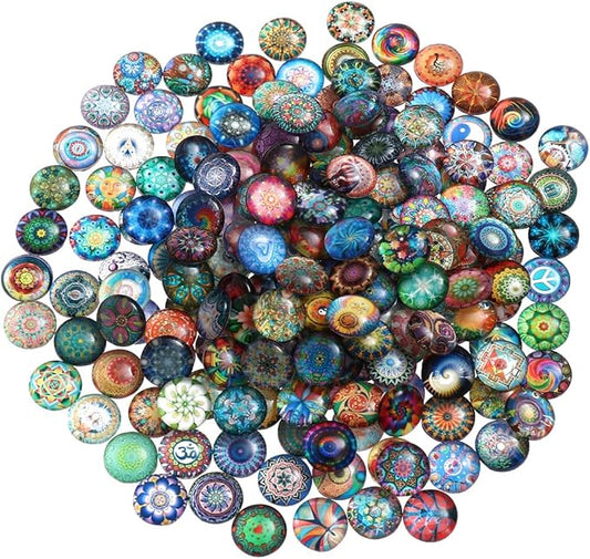 200pcs 12mm Mixed Round Mosaic Tiles for Crafts Glass Mosaic Supplies Flat Marbles,Glass gems for Crafts,Glass Tiles for Jewelry Making