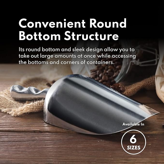 New Star Foodservice 34509 One-Piece Cast Aluminum Round Bottom Bar Ice Flour Utility Scoop, 5-Ounce, Silver (Hand Wash Only)