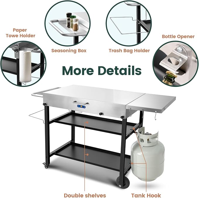 ARC Advanced Royal Champion Outdoor Grill Cart,Blackstone Griddle Stand,440lbs Grill Table Pizza Oven Stand with Wheels for Ninja Woodfire Grill (43" W*17" D)