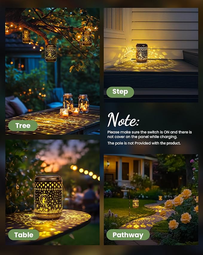 Solar Lanterns Outdoor Hanging Waterproof,2Pack Fairy Garden Decor Gifts for Women Mom, Solar Lights Metal Fall Decoration Outside for Yard, Patio,Garden,Backyard,Porch
