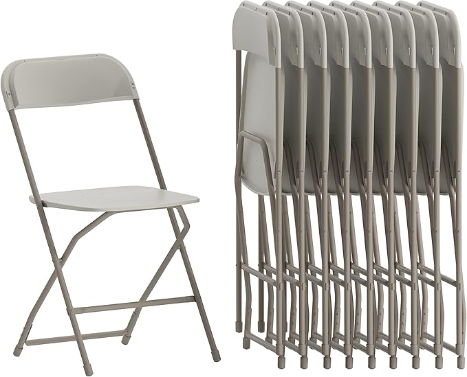 Flash Furniture Hercules Series Plastic Folding Chairs for Parties and Weddings, Stackable Commercial Event Seats, Set of 10, Beige