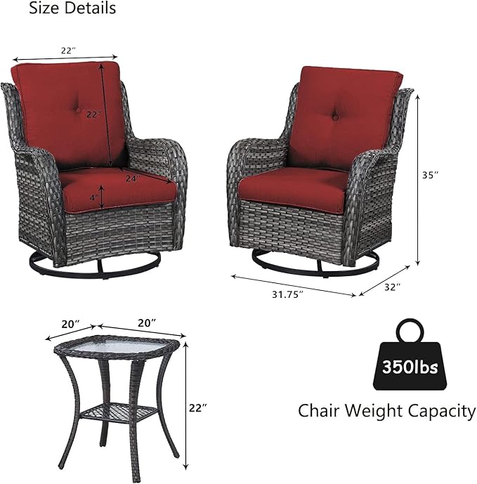 HUMMUH Patio Furniture Set with Fire Pit Table 5-Piece Wicker Outdoor Swivel Rocker Patio Chairs High Back Outdoor Couch Conversation Set for Porch, Backyard, Deck
