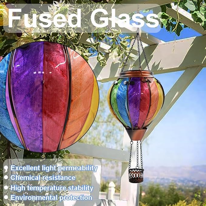 Hot Air Balloon Solar Lantern with Flickering Flame Hanging Solar Lanterns Outdoor Lights Waterproof Lanterns Decorative Garden Patio Yard Party Decor Colorful +