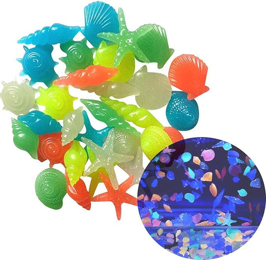 Oubest Glow in The Dark Pebbles/Glow Stones/Glowing Rocks Blue Decor for Garden/Fish Tank/Aquarium/Walkway/Driveway/Plant Pots/Bonsai (100, Starfish)