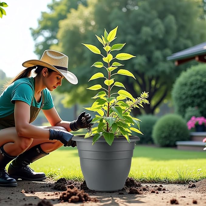 Large Plastic Pots for Plants, 16 Inch Planters for Outdoor Plants, Durable and Lightweight Flower Pots, Large Outdoor Planters(Pack of 3, Gray)
