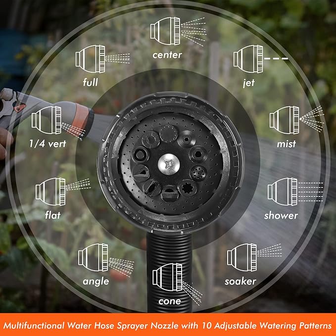 8 Pcs Garden Hose Nozzle Sprayer 10 Adjustable Watering Patterns Heavy Duty High Pressure Water Gun for Watering Plants Washing Cars and Showering Pets
