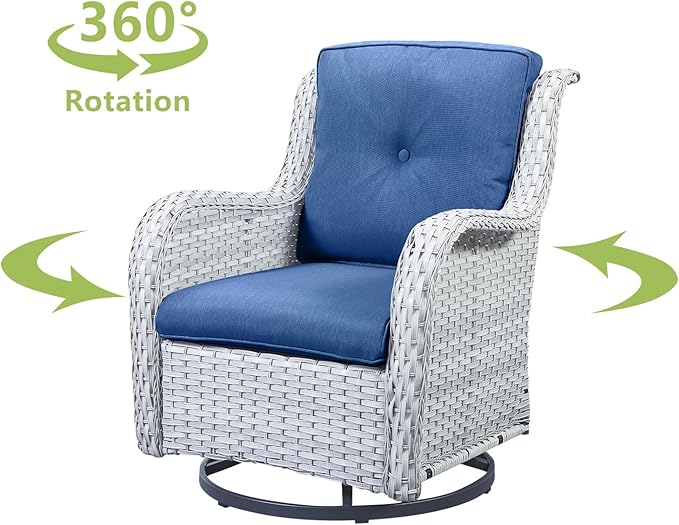 HUMMUH Outdoor Swivel Rocker Wicker Patio Chairs Set of 2,PE Rattan Rocking Chair Furniture Set(Light Grey,Blue)