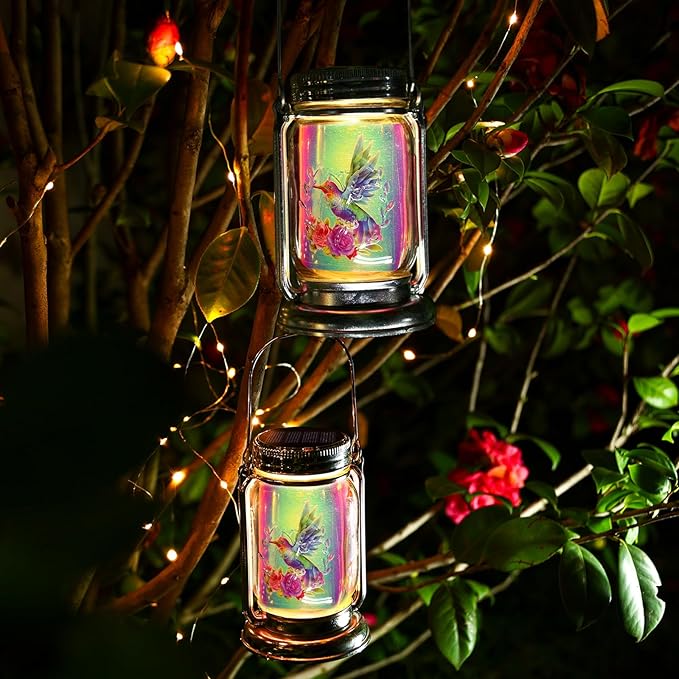 Hummingbird Solar Lanterns Outdoor Waterproof Hanging,2 Pack Outdoor Solar Lanterns,Gifts for Mom Women Men Decorative LED Lanterns for Yard, Patio, Lawn, Tabletop, Pathway, Landscape, Garden