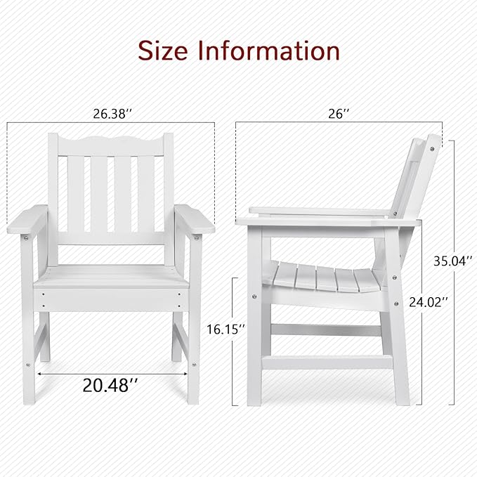 Stoog Oversized Patio Chair, All-Weather Outdoor Chairs with Curved Backrest, 400 lbs Support Patio Dining Chair, for Backyard, Garden, Porch, Deck and Balcony, White