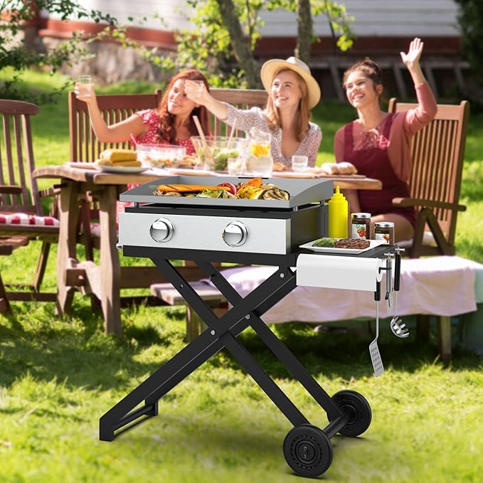 Foldable Grill Cart and Cover for Blackstone 17" and 22" Table Top Griddles, Grill Stand for Blackstone 17inch & 22inch TableTop Griddle, Camping and Outdoor Cooking.