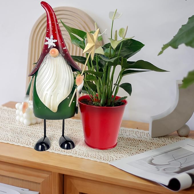 HONGLAND Outdoor Decorations Metal Gnome Yard Art Garden Gnomes Statue 13 Inch Santa Figurine, Succulent Flower Pot, Fun Metal Planter