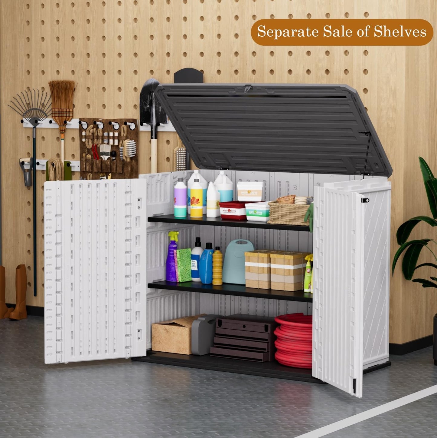 ZZM 4x3FT Heavy-Duty Outdoor Storage Shed | 34 Cu.Ft Waterproof Resin Cabinet with Double-Wall | UV-Resistant & Lockable for Garden Tools, Bikes, Patio Furniture (Wood Grain Texture)