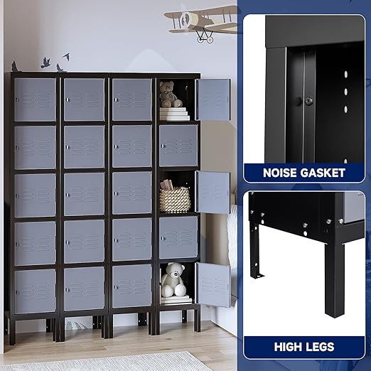 Yizosh Metal Lockers for Employees with Lock, Employees Locker Storage Cabinet with 5 Doors, Tall Steel Storage Locker for Gym, School, Office (Gray Black, 5 Door)